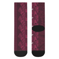 Burgundy Hibiscus Monstera Seamless Kakau Hawaii Crew Socks LT14 - Polynesian Pride