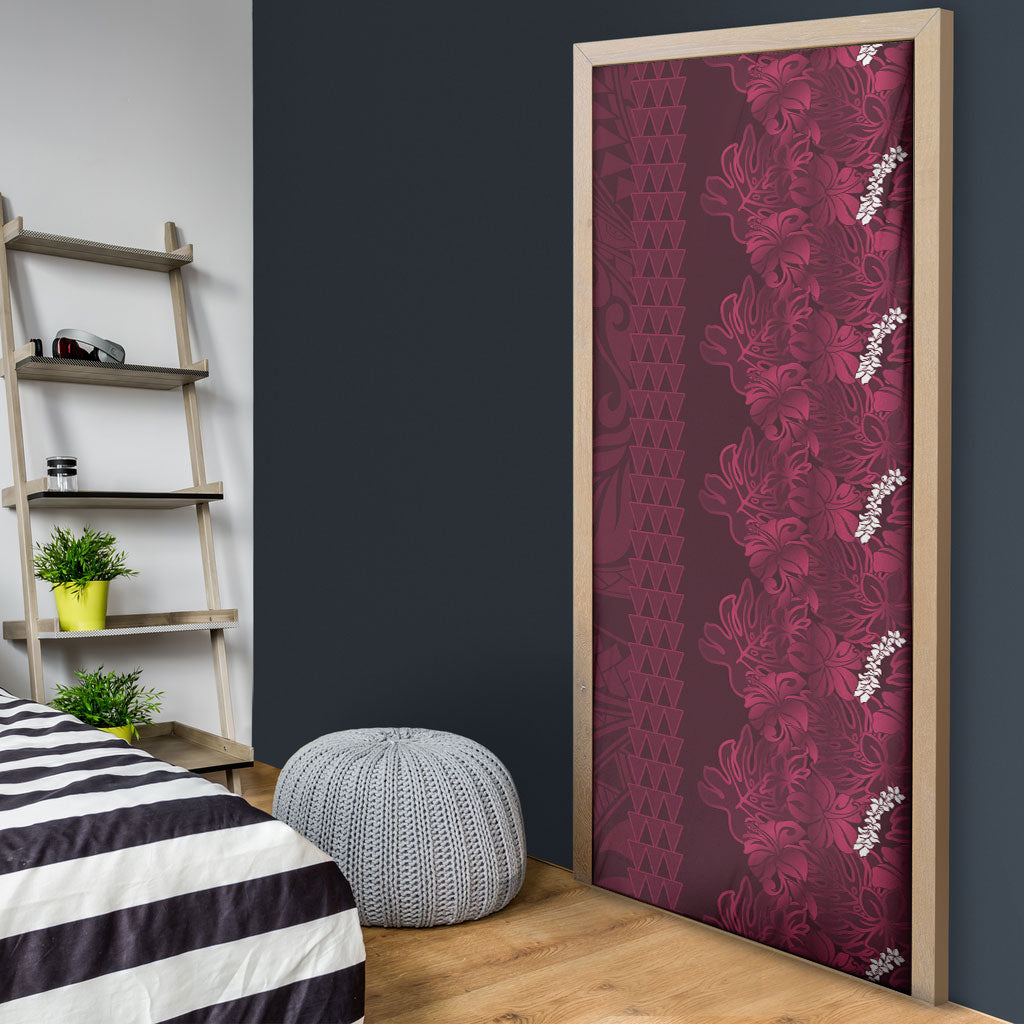 Burgundy Hibiscus Monstera Seamless Kakau Hawaii Door Cover LT14 - Polynesian Pride