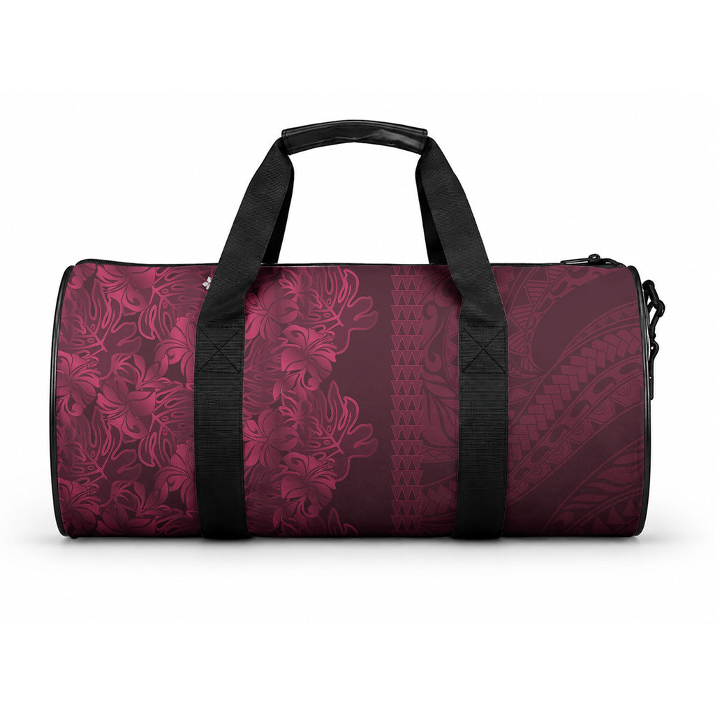 Burgundy Hibiscus Monstera Seamless Kakau Hawaii Duffle Bag