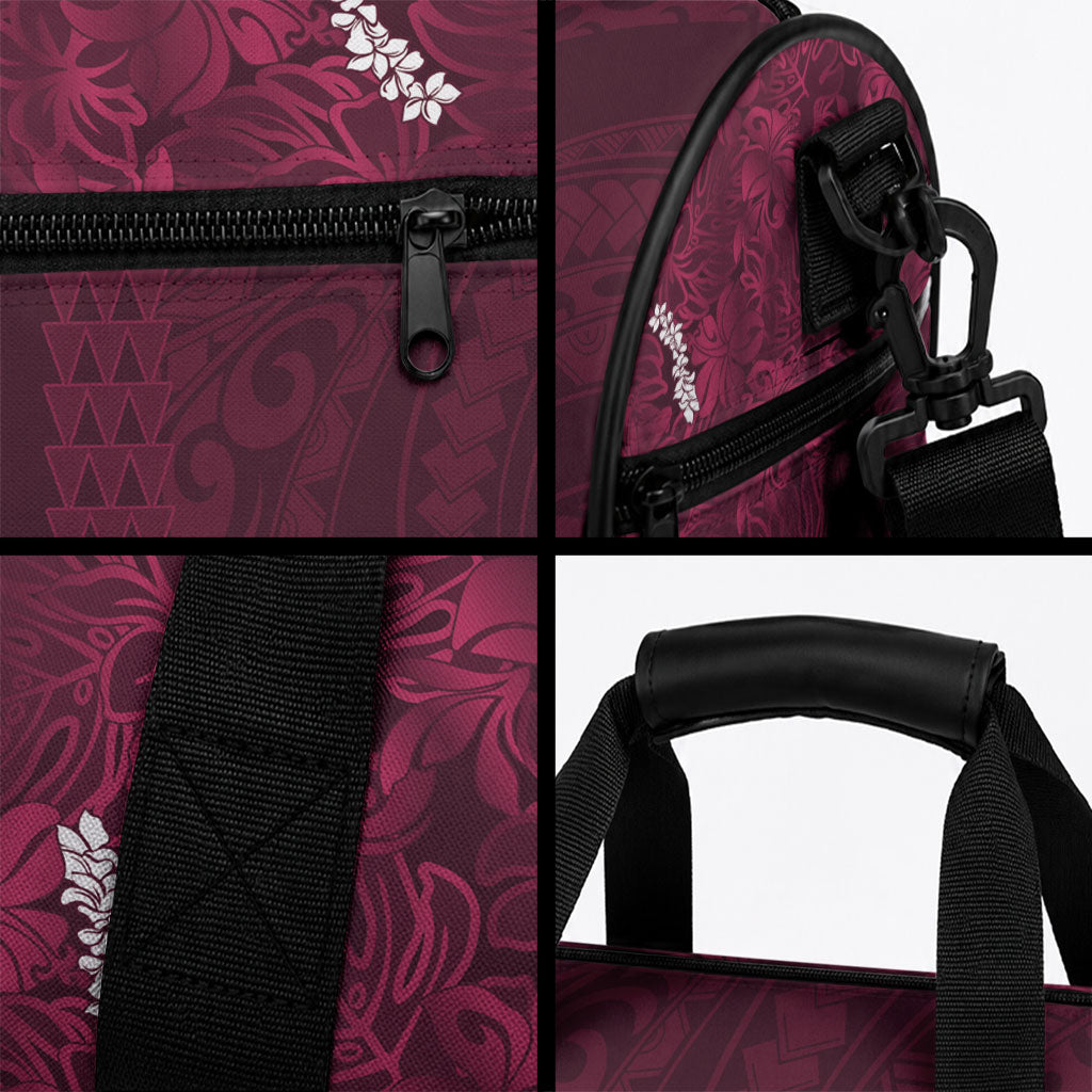 Burgundy Hibiscus Monstera Seamless Kakau Hawaii Duffle Bag