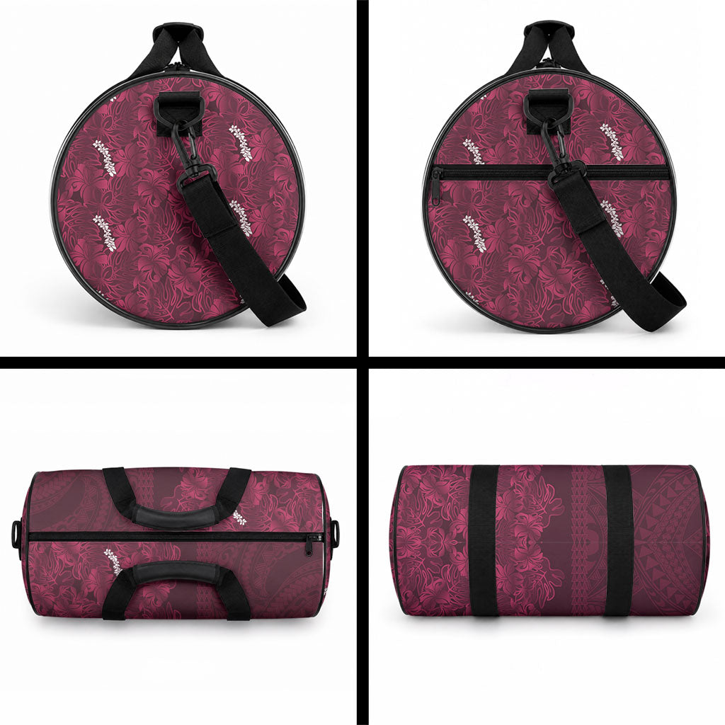 Burgundy Hibiscus Monstera Seamless Kakau Hawaii Duffle Bag