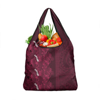 Burgundy Hibiscus Monstera Seamless Kakau Hawaii Grocery Bag LT14 1-pack One Size Burgundy - Polynesian Pride