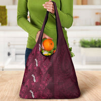 Burgundy Hibiscus Monstera Seamless Kakau Hawaii Grocery Bag LT14 - Polynesian Pride