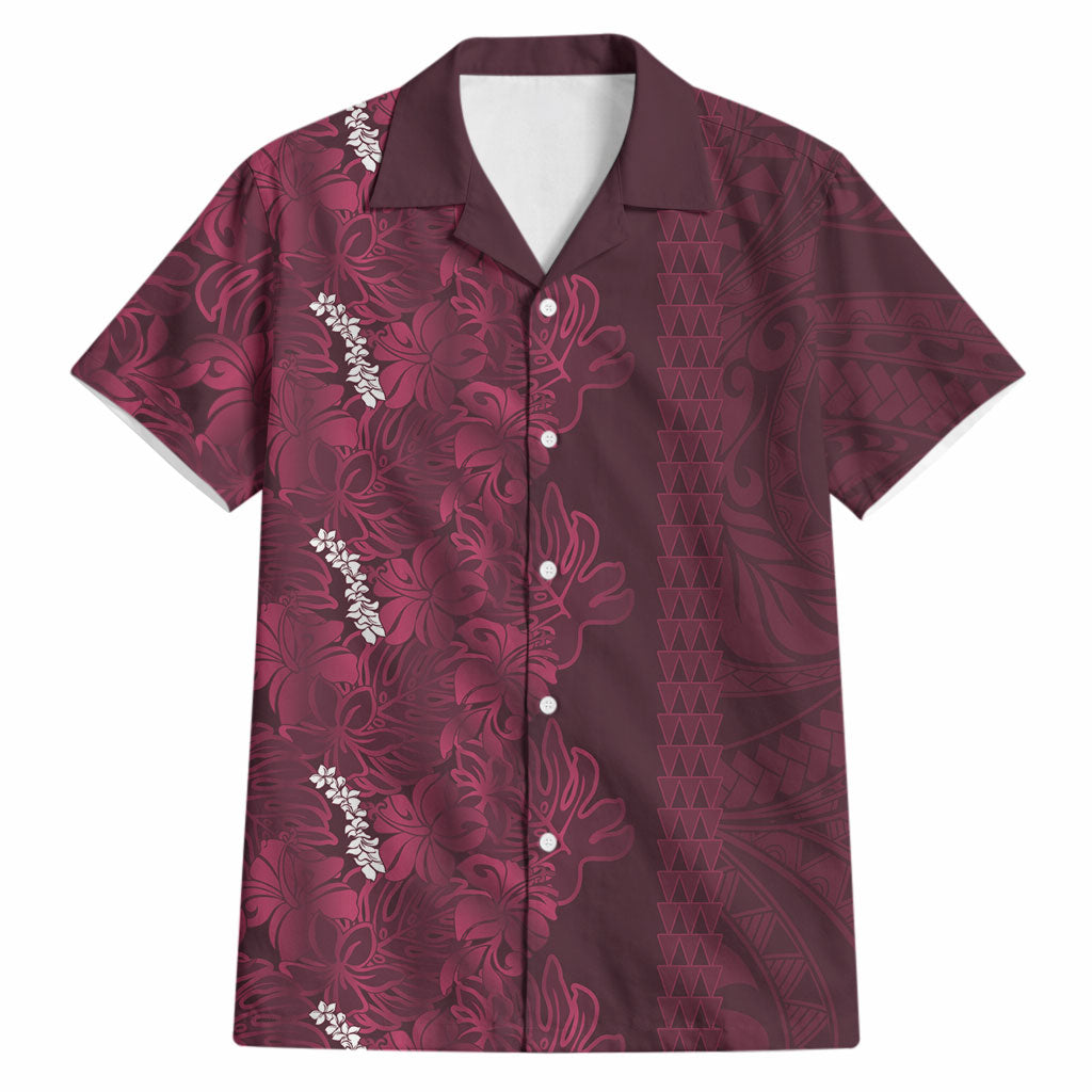 Burgundy Hibiscus Monstera Seamless Kakau Hawaii Hawaiian Shirt