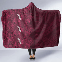 Burgundy Hibiscus Monstera Seamless Kakau Hawaii Hooded Blanket LT14 One Size Burgundy - Polynesian Pride