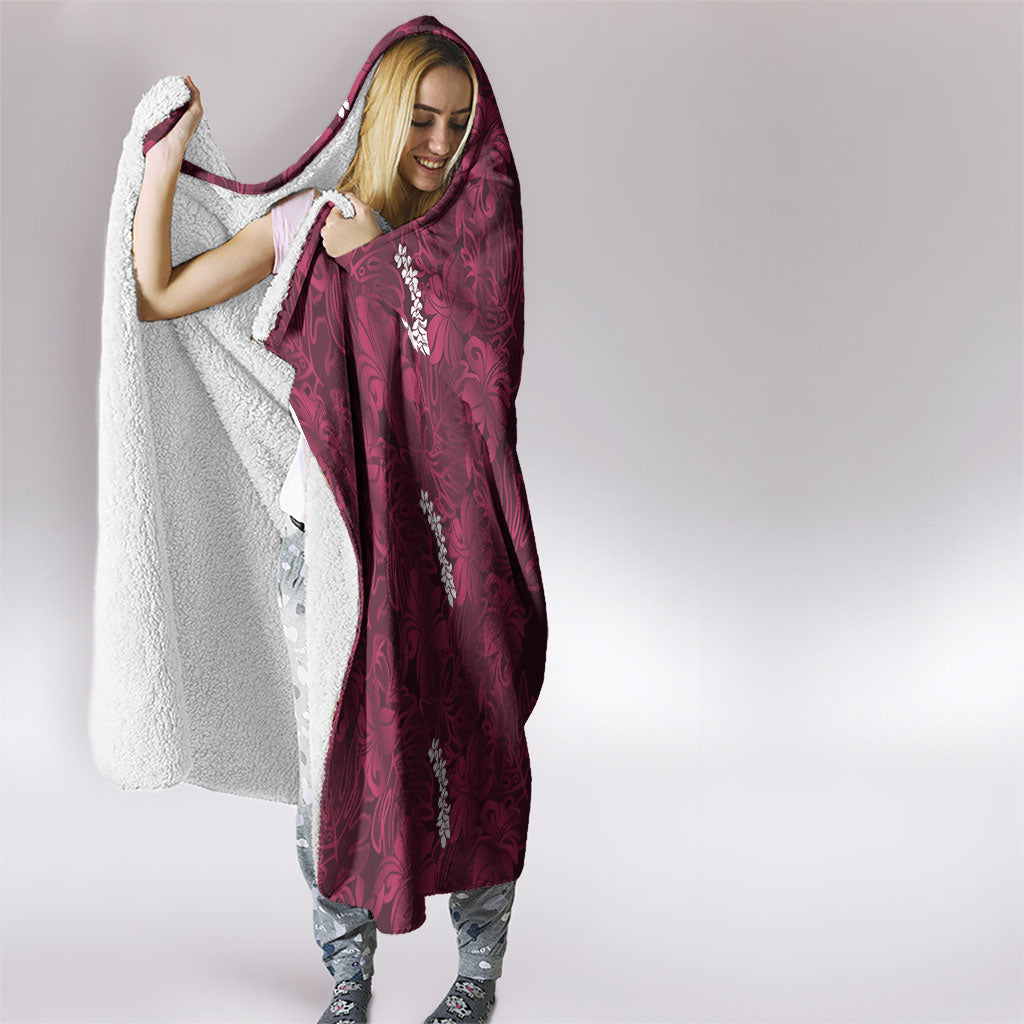 Burgundy Hibiscus Monstera Seamless Kakau Hawaii Hooded Blanket LT14 - Polynesian Pride