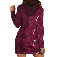 Burgundy Hibiscus Monstera Seamless Kakau Hawaii Hoodie Dress LT14 - Polynesian Pride