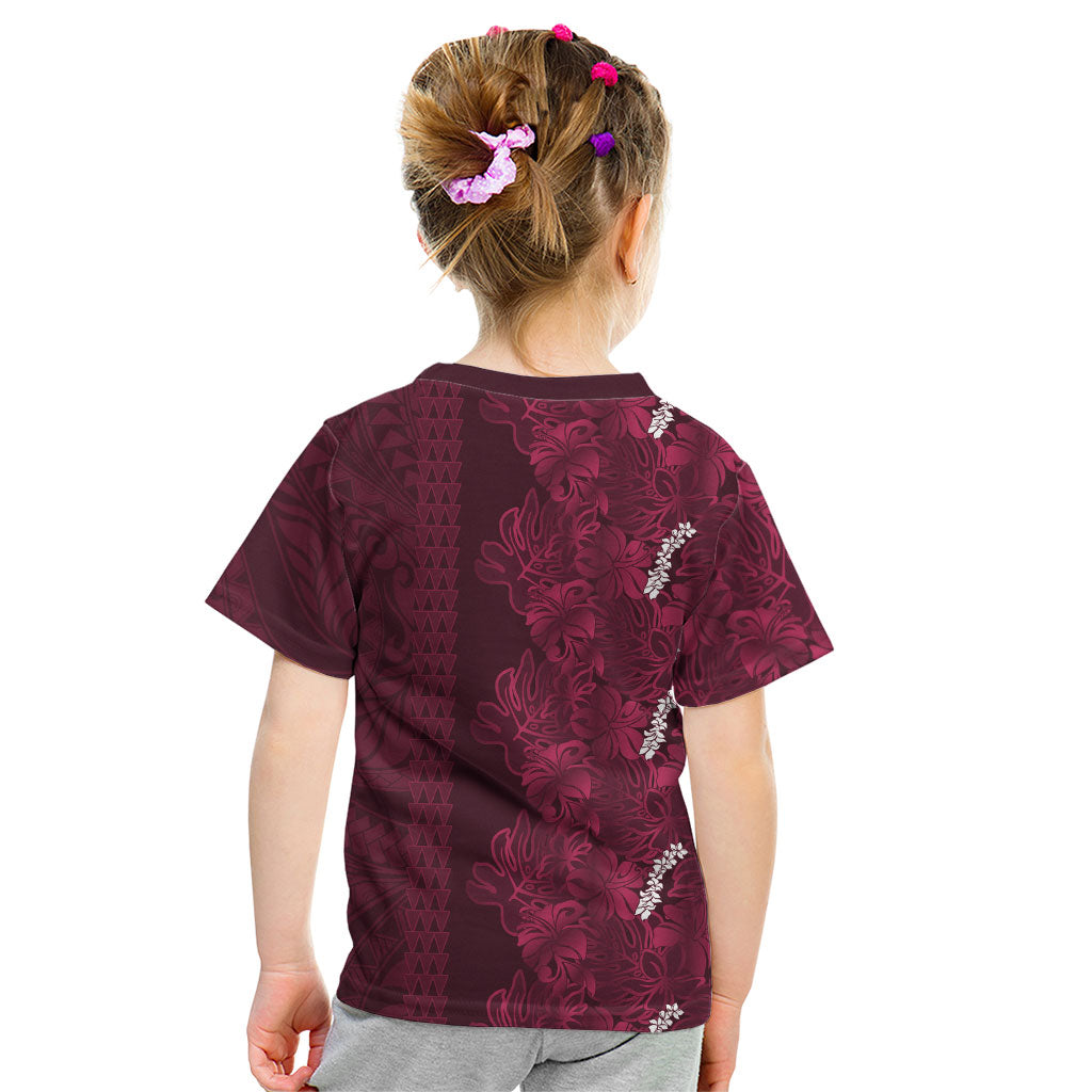 Burgundy Hibiscus Monstera Seamless Kakau Hawaii Kid T Shirt LT14 - Polynesian Pride