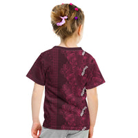 Burgundy Hibiscus Monstera Seamless Kakau Hawaii Kid T Shirt LT14 - Polynesian Pride