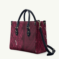 Burgundy Hibiscus Monstera Seamless Kakau Hawaii Leather Bag