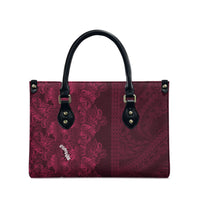 Burgundy Hibiscus Monstera Seamless Kakau Hawaii Leather Bag