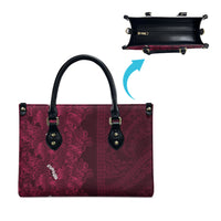 Burgundy Hibiscus Monstera Seamless Kakau Hawaii Leather Bag