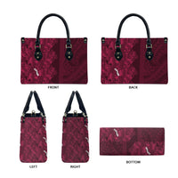 Burgundy Hibiscus Monstera Seamless Kakau Hawaii Leather Bag