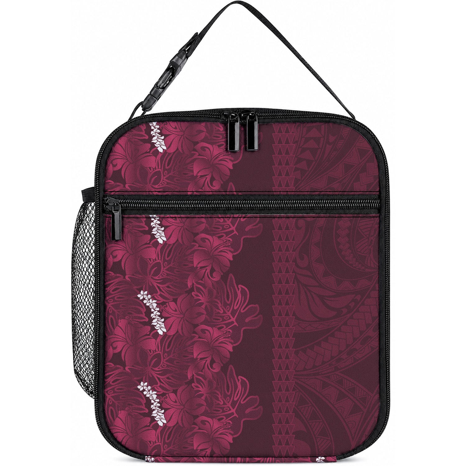 Burgundy Hibiscus Monstera Seamless Kakau Hawaii Lunch Bag