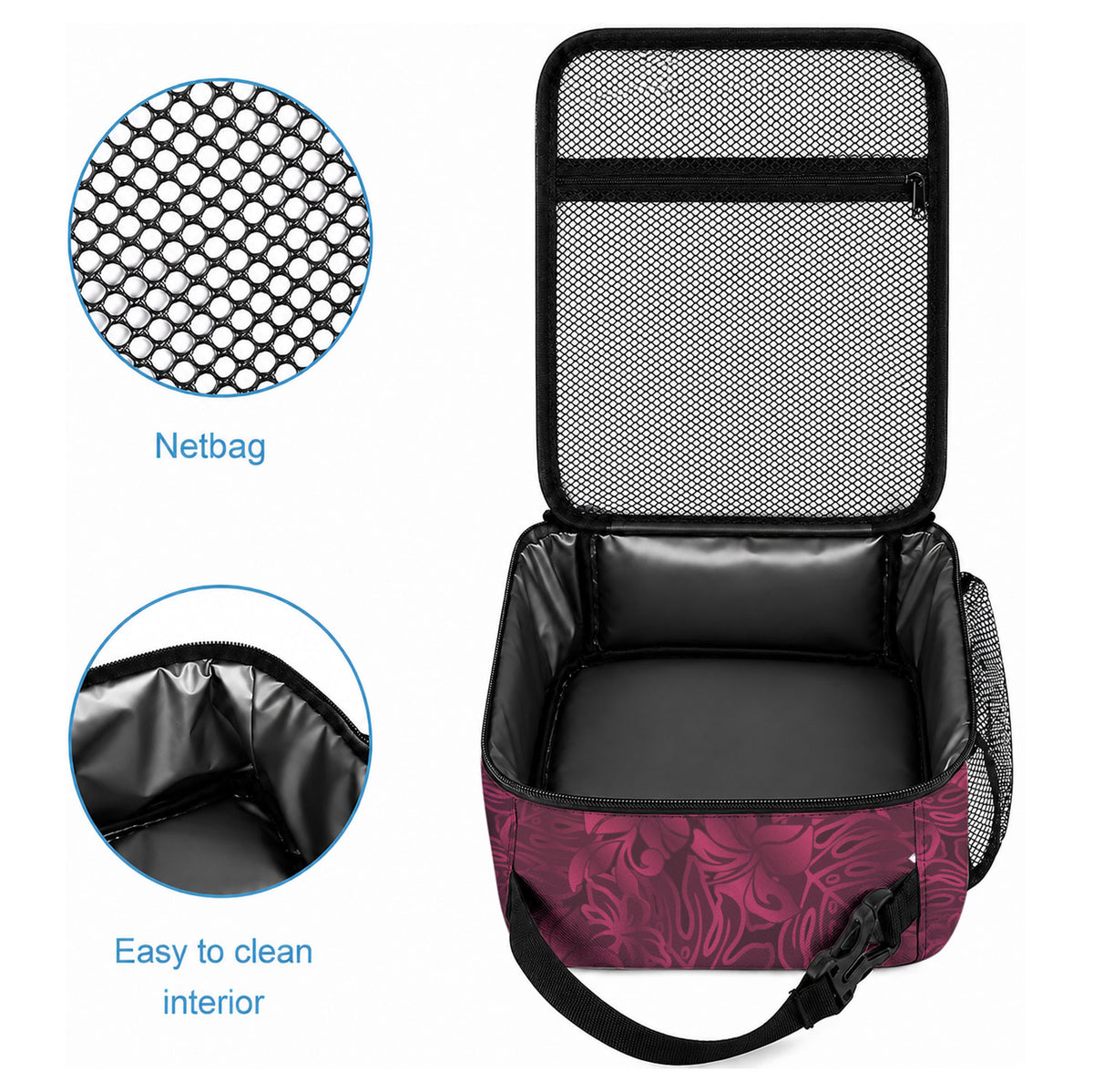 Burgundy Hibiscus Monstera Seamless Kakau Hawaii Lunch Bag