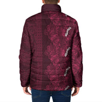 Burgundy Hibiscus Monstera Seamless Kakau Hawaii Padded Jacket