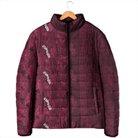 Burgundy Hibiscus Monstera Seamless Kakau Hawaii Padded Jacket