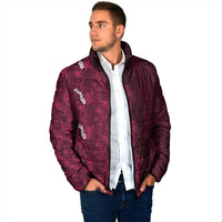Burgundy Hibiscus Monstera Seamless Kakau Hawaii Padded Jacket