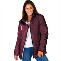 Burgundy Hibiscus Monstera Seamless Kakau Hawaii Padded Jacket