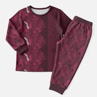 Burgundy Hibiscus Monstera Seamless Kakau Hawaii Christmas Pajama Set LT14 Men Burgundy - Polynesian Pride