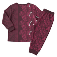 Burgundy Hibiscus Monstera Seamless Kakau Hawaii Christmas Pajama Set LT14 - Polynesian Pride
