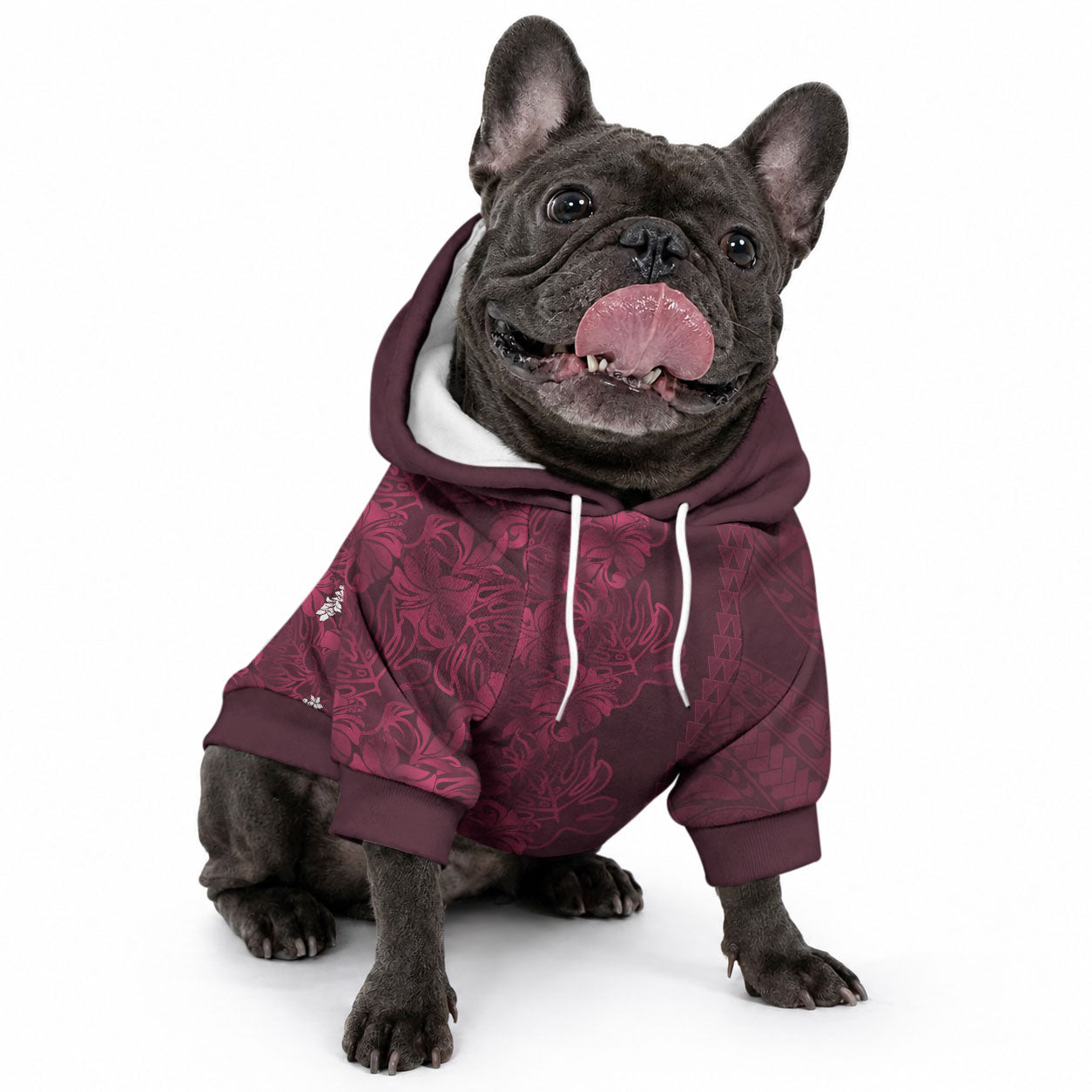 Burgundy Hibiscus Monstera Seamless Kakau Hawaii Pet Hoodie
