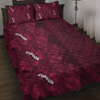 Burgundy Hibiscus Monstera Seamless Kakau Hawaii Quilt Bed Set