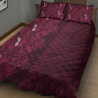 Burgundy Hibiscus Monstera Seamless Kakau Hawaii Quilt Bed Set