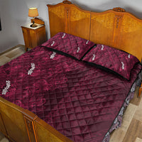Burgundy Hibiscus Monstera Seamless Kakau Hawaii Quilt Bed Set