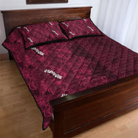 Burgundy Hibiscus Monstera Seamless Kakau Hawaii Quilt Bed Set