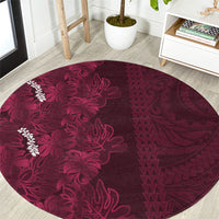 Burgundy Hibiscus Monstera Seamless Kakau Hawaii Round Carpet