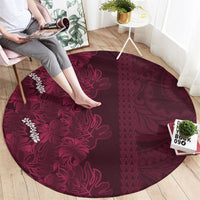 Burgundy Hibiscus Monstera Seamless Kakau Hawaii Round Carpet