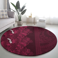 Burgundy Hibiscus Monstera Seamless Kakau Hawaii Round Carpet