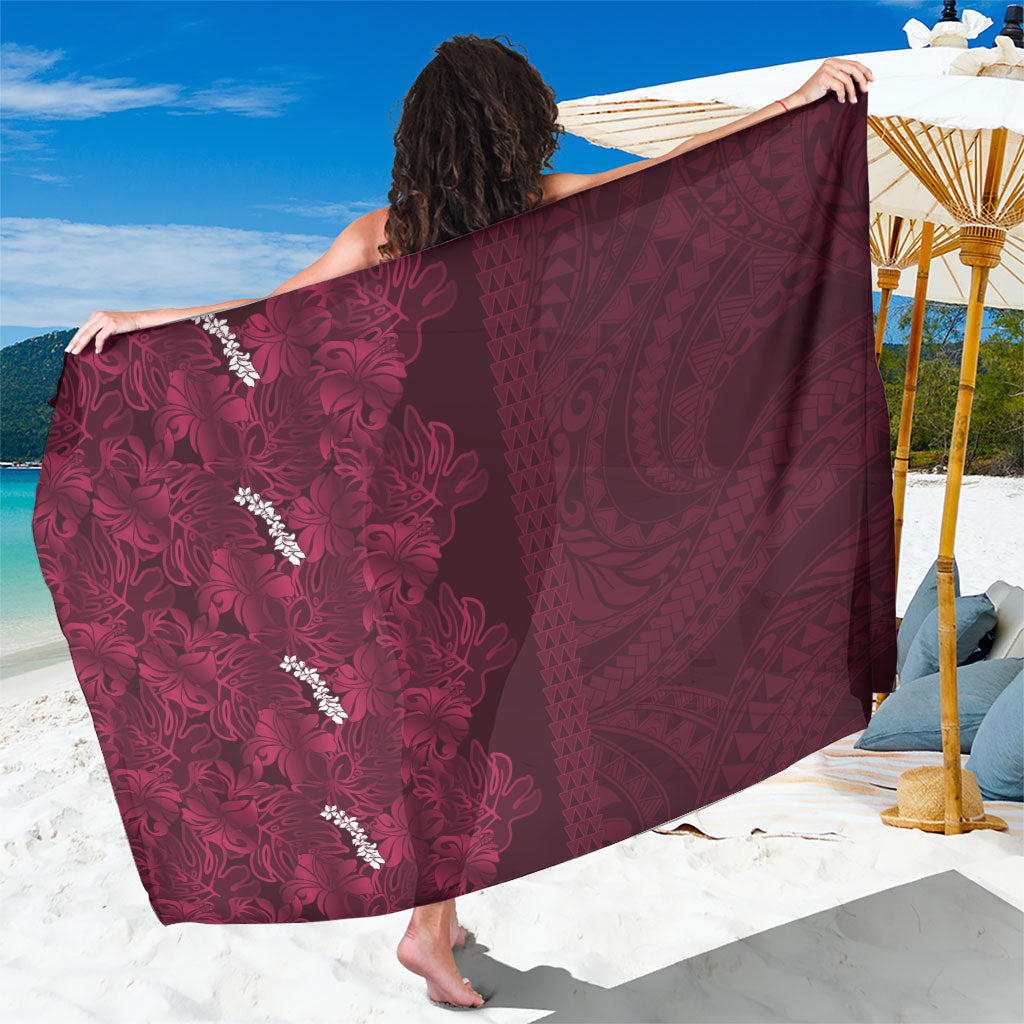 Burgundy Hibiscus Monstera Seamless Kakau Hawaii Sarong