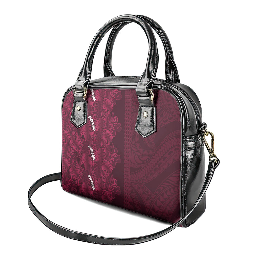 Burgundy Hibiscus Monstera Seamless Kakau Hawaii Shoulder Handbag