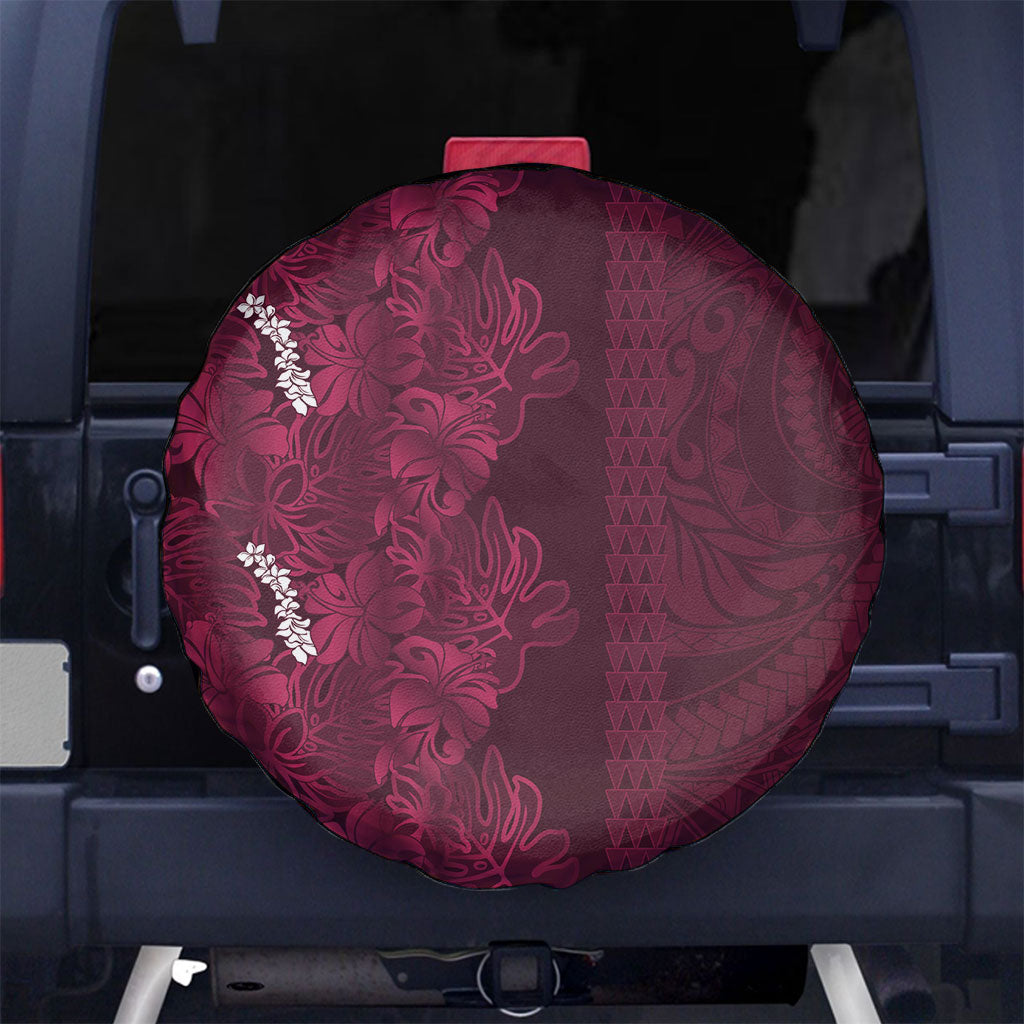 Burgundy Hibiscus Monstera Seamless Kakau Hawaii Spare Tire Cover