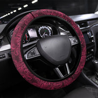 Burgundy Hibiscus Monstera Seamless Kakau Hawaii Steering Wheel Cover LT14 Universal Fit Burgundy - Polynesian Pride