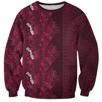Burgundy Hibiscus Monstera Seamless Kakau Hawaii Sweatshirt