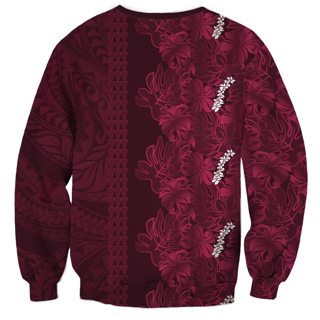 Burgundy Hibiscus Monstera Seamless Kakau Hawaii Sweatshirt
