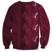 Burgundy Hibiscus Monstera Seamless Kakau Hawaii Sweatshirt