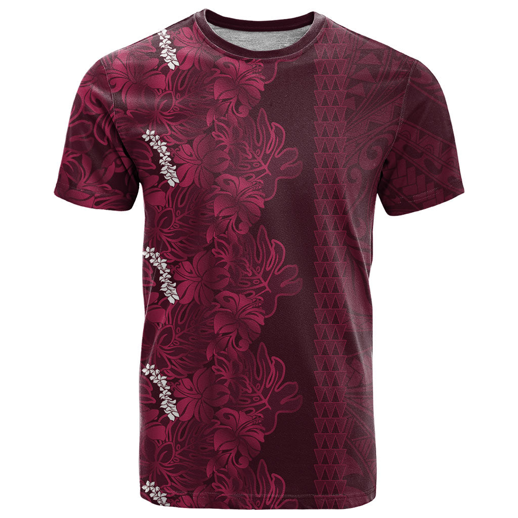 Burgundy Hibiscus Monstera Seamless Kakau Hawaii T Shirt