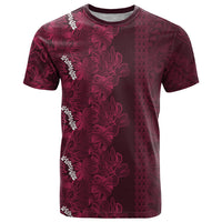 Burgundy Hibiscus Monstera Seamless Kakau Hawaii T Shirt LT14 Burgundy - Polynesian Pride