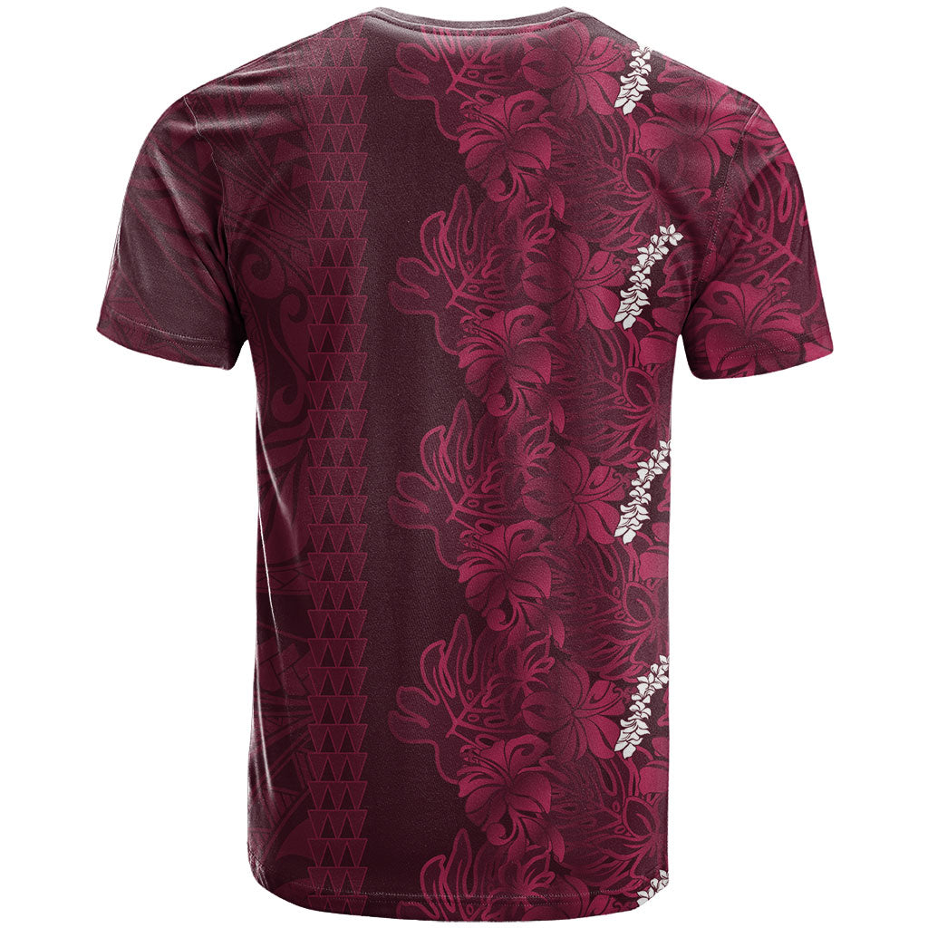 Burgundy Hibiscus Monstera Seamless Kakau Hawaii T Shirt LT14 - Polynesian Pride