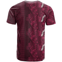 Burgundy Hibiscus Monstera Seamless Kakau Hawaii T Shirt LT14 - Polynesian Pride