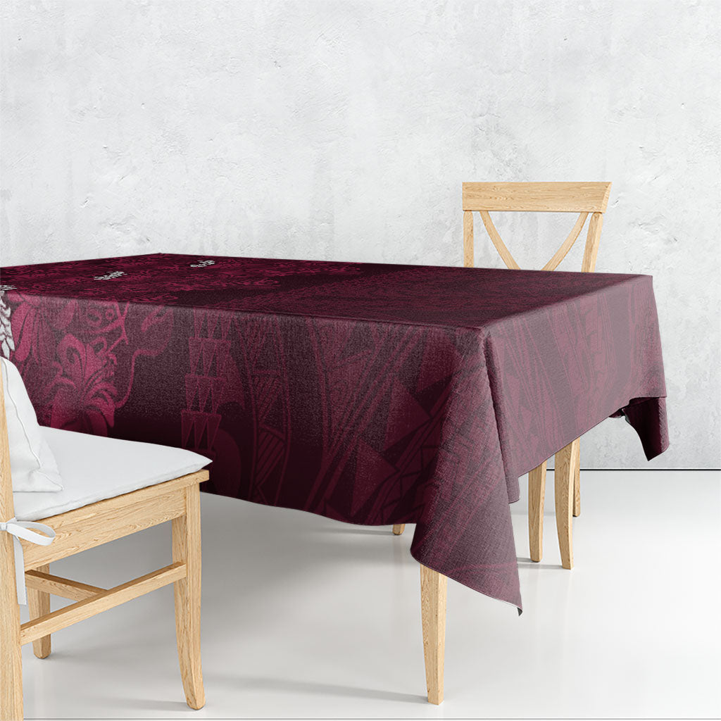 Burgundy Hibiscus Monstera Seamless Kakau Hawaii Tablecloth