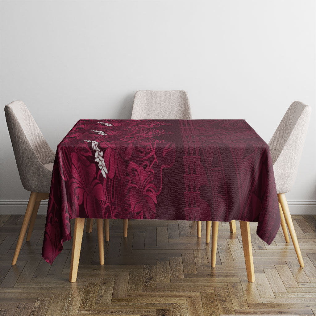 Burgundy Hibiscus Monstera Seamless Kakau Hawaii Tablecloth