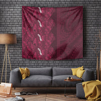 Burgundy Hibiscus Monstera Seamless Kakau Hawaii Tapestry
