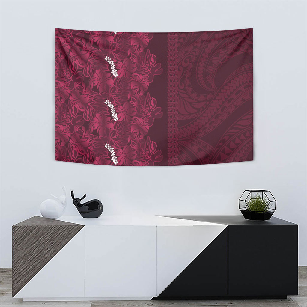 Burgundy Hibiscus Monstera Seamless Kakau Hawaii Tapestry