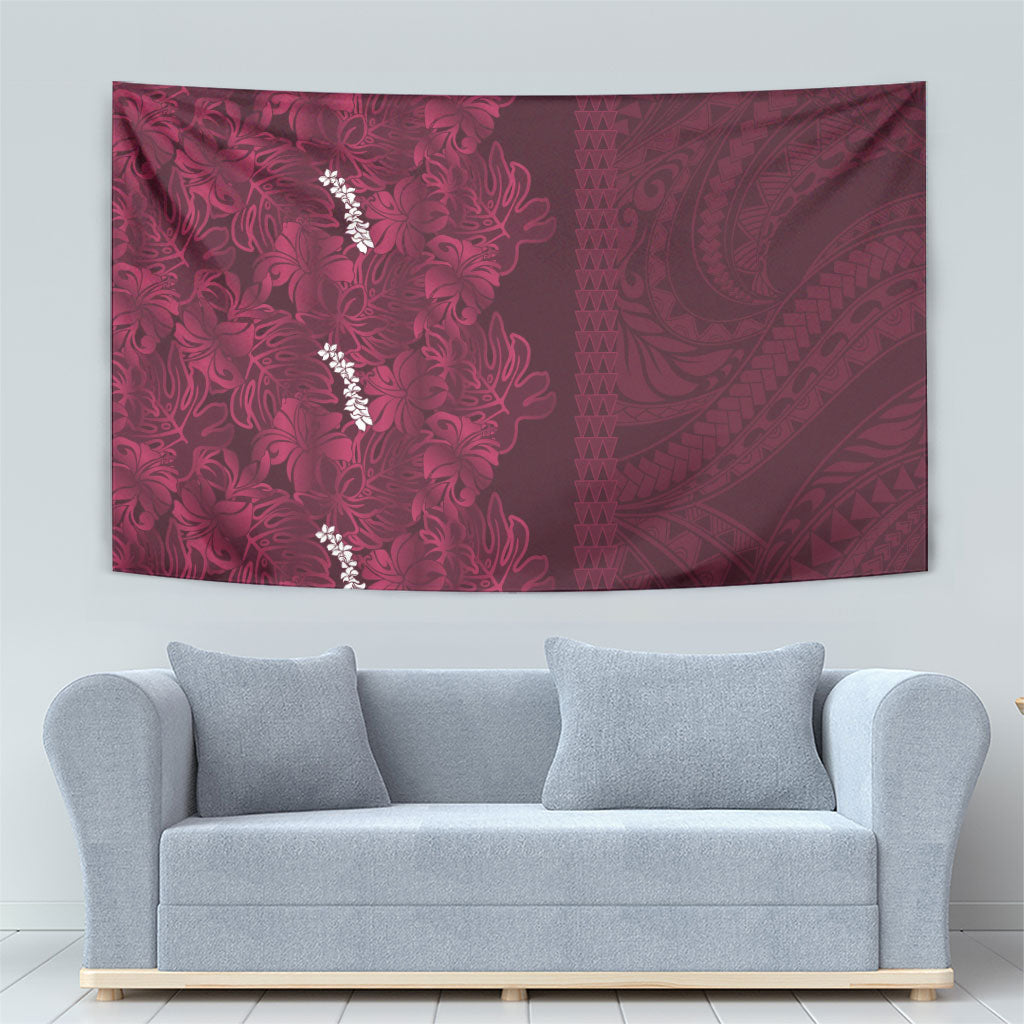 Burgundy Hibiscus Monstera Seamless Kakau Hawaii Tapestry