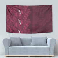 Burgundy Hibiscus Monstera Seamless Kakau Hawaii Tapestry